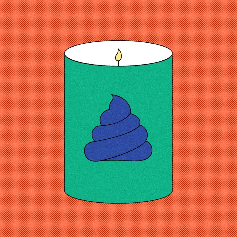 Illustration of a lit candle with the poop emoji on it